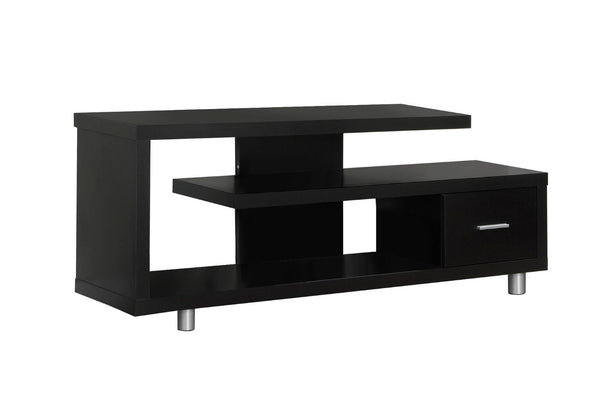 HomeRoots 60" Dark Brown Enclosed Storage TV Stand with Stylish Open Shelving for Organized Living Spaces Cappuccino,Silver 332882