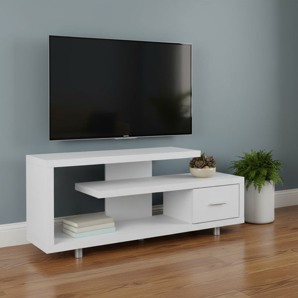 HomeRoots 60" Dark Brown Enclosed Storage TV Stand with Stylish Open Shelving for Organized Living Spaces White,Silver 332883
