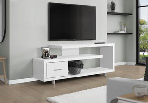 HomeRoots 60" Dark Brown Enclosed Storage TV Stand with Stylish Open Shelving for Organized Living Spaces White,Silver 332883