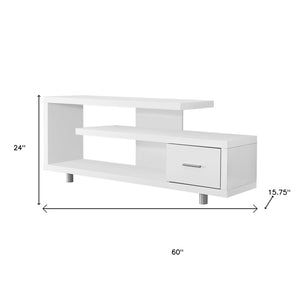 HomeRoots 60" Dark Brown Enclosed Storage TV Stand with Stylish Open Shelving for Organized Living Spaces White,Silver 332883