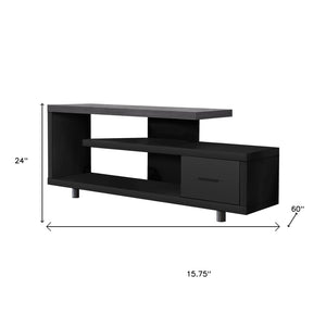 HomeRoots 60" Dark Brown Enclosed Storage TV Stand with Stylish Open Shelving for Organized Living Spaces Black,Grey 332885