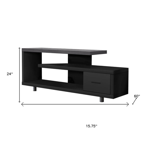 HomeRoots 60" Dark Brown Enclosed Storage TV Stand with Stylish Open Shelving for Organized Living Spaces Black,Grey 332885