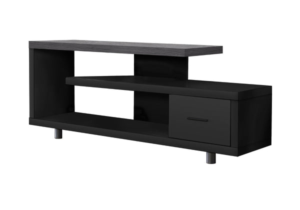 HomeRoots 60" Dark Brown Enclosed Storage TV Stand with Stylish Open Shelving for Organized Living Spaces Black,Grey 332885