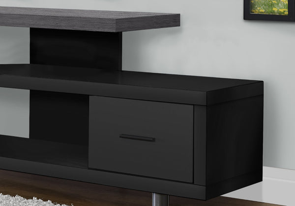 HomeRoots 60" Dark Brown Enclosed Storage TV Stand with Stylish Open Shelving for Organized Living Spaces Black,Grey 332885