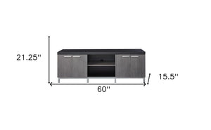 Homeroots 60" Black And Gray Cabinet Enclosed Storage Tv Stand Black,Grey,Silver Manufactured Wood 332889