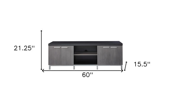 Homeroots 60" Black And Gray Cabinet Enclosed Storage Tv Stand Black,Grey,Silver Manufactured Wood 332889