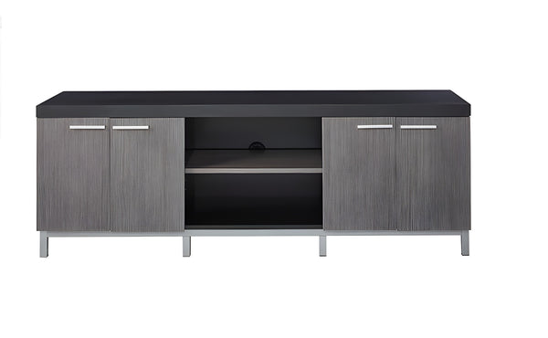 Homeroots 60" Black And Gray Cabinet Enclosed Storage Tv Stand Black,Grey,Silver Manufactured Wood 332889