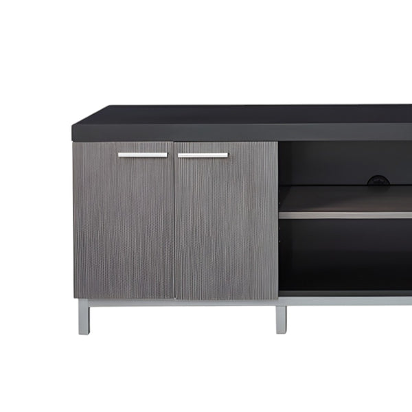 Homeroots 60" Black And Gray Cabinet Enclosed Storage Tv Stand Black,Grey,Silver Manufactured Wood 332889