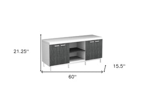 Homeroots 60" Gray And White Cabinet Enclosed Storage Tv Stand White,Grey,Silver Manufactured Wood 332890
