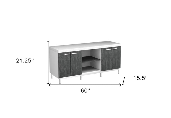 Homeroots 60" Gray And White Cabinet Enclosed Storage Tv Stand White,Grey,Silver Manufactured Wood 332890