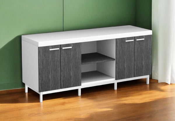 Homeroots 60" Gray And White Cabinet Enclosed Storage Tv Stand White,Grey,Silver Manufactured Wood 332890