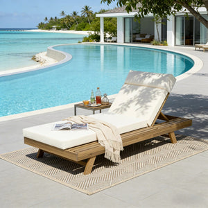 English Elm Lounge Chaise Outdoor Acacia Wood Slatted Frame with Water Resistant Cushion Resort Style Cream,Light Brown N770P442L67C