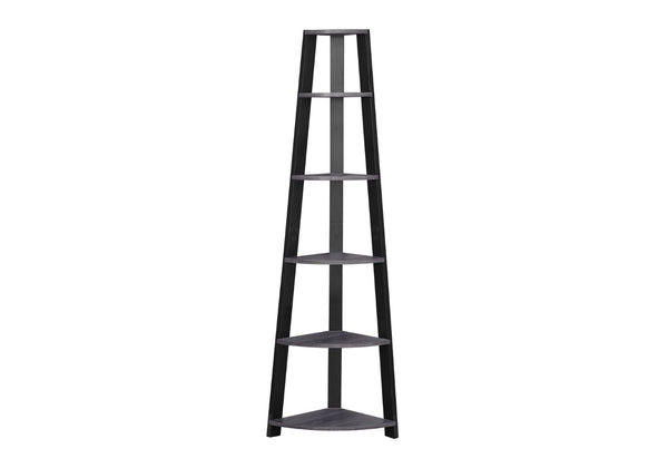 HomeRoots 71" Espresso Wood Five-Tier Corner Bookcase for Stylish Storage and Display in Any Room Grey,Black 332941