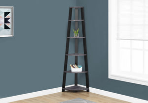 HomeRoots 71" Espresso Wood Five-Tier Corner Bookcase for Stylish Storage and Display in Any Room Grey,Black 332941
