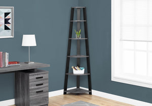 HomeRoots 71" Espresso Wood Five-Tier Corner Bookcase for Stylish Storage and Display in Any Room Grey,Black 332941