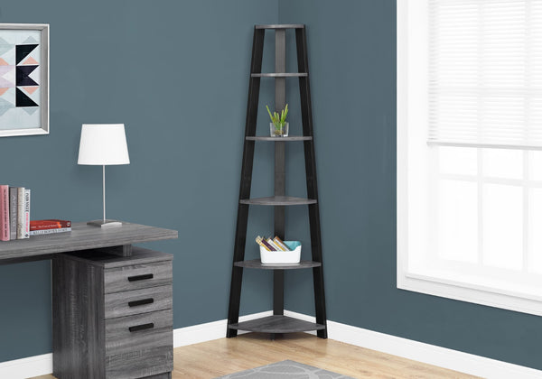 HomeRoots 71" Espresso Wood Five-Tier Corner Bookcase for Stylish Storage and Display in Any Room Grey,Black 332941