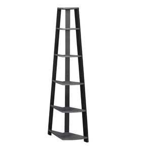 Homeroots 71" Grey Wood Corner Bookcase Grey,Black  332941