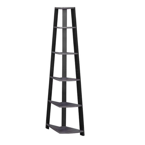 Homeroots 71" Grey Wood Corner Bookcase Grey,Black  332941