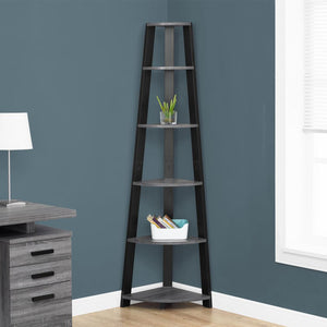 Homeroots 71" Grey Wood Corner Bookcase Grey,Black  332941