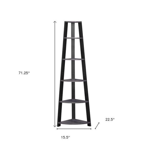 HomeRoots 71" Espresso Wood Five-Tier Corner Bookcase for Stylish Storage and Display in Any Room Grey,Black 332941