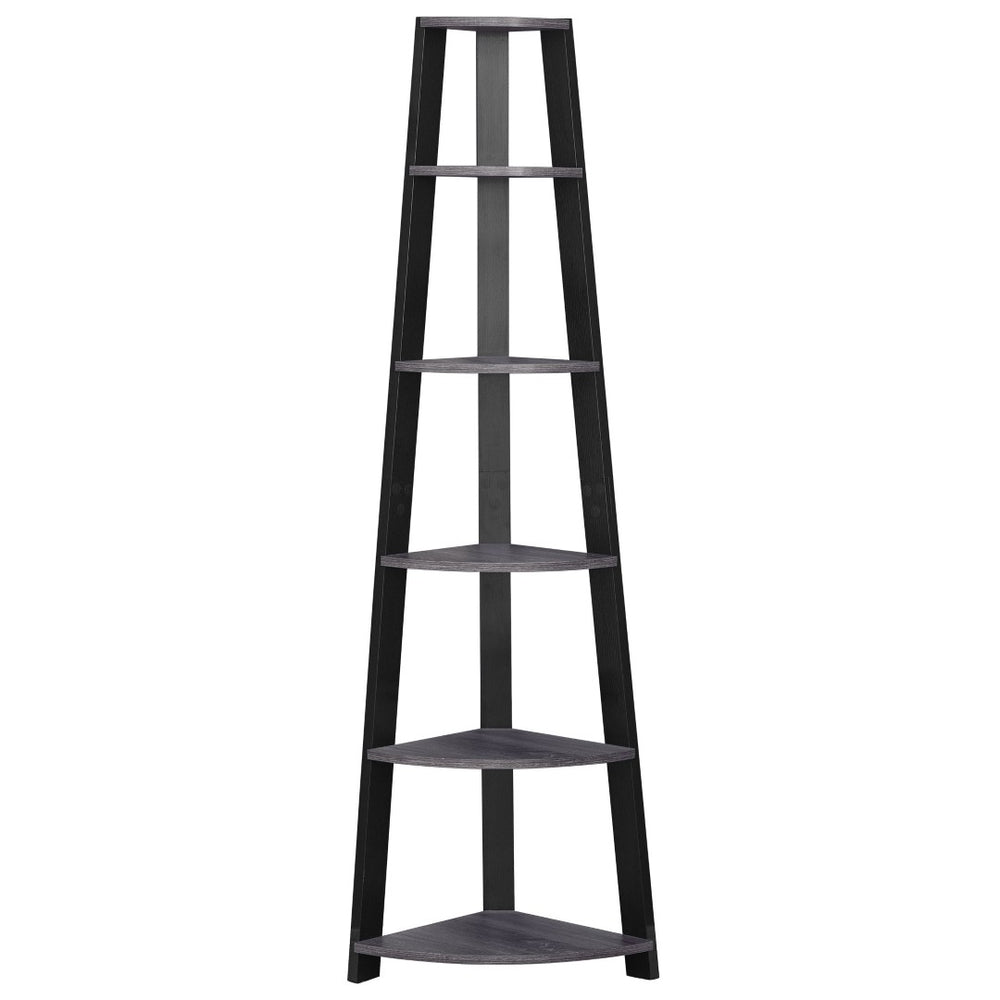 HomeRoots 71" Espresso Wood Five-Tier Corner Bookcase for Stylish Storage and Display in Any Room Grey,Black 332941