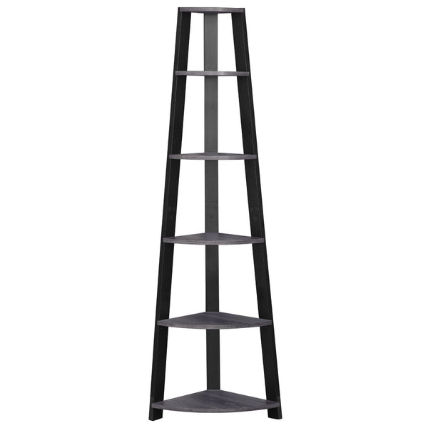 HomeRoots 71" Espresso Wood Five-Tier Corner Bookcase for Stylish Storage and Display in Any Room Grey,Black 332941