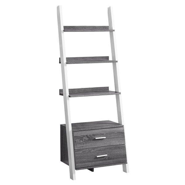 Homeroots 69" Gray And White Wood Ladder Bookcase With Two Drawers Grey,White  332944