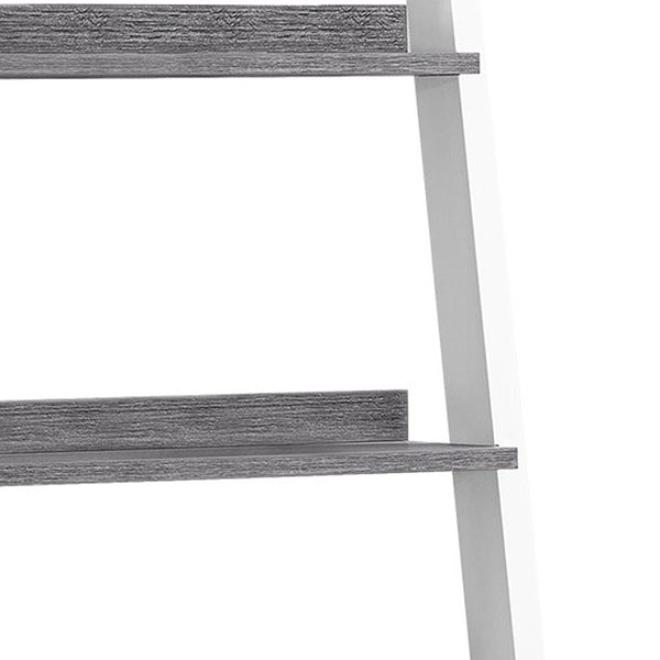Homeroots 69" Gray And White Wood Ladder Bookcase With Two Drawers Grey,White  332944