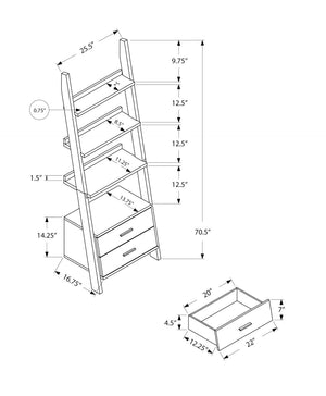 HomeRoots 69" Modern Ladder Bookcase with Two Drawers – Stylish Space-Saving Storage for Any Room Grey,White 332944