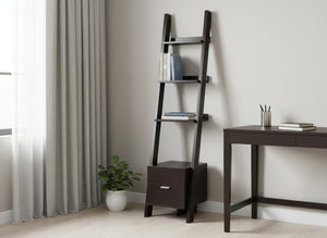 HomeRoots Brown Wood Four-Tier Ladder Bookcase - Stylish Open Shelving for Books, Décor, and Organizing Spaces Cappuccino 332947