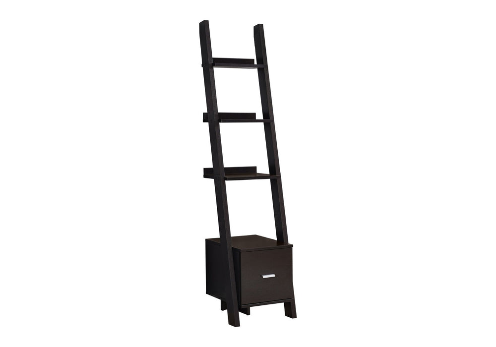 HomeRoots Brown Wood Four-Tier Ladder Bookcase - Stylish Open Shelving for Books, Décor, and Organizing Spaces Cappuccino 332947