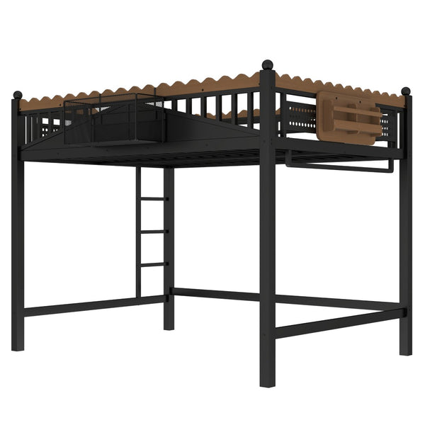 English Elm Full Size Metal Loft Bed with Built-in Shelving for Teen or Studio Bedroom W1580S00381