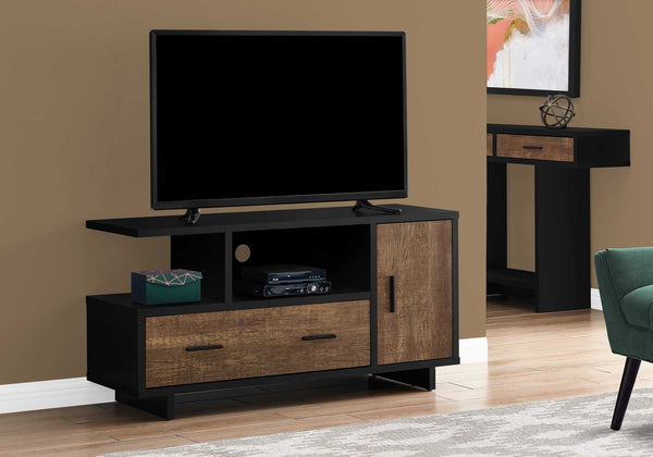Homeroots 47" Brown And Black Cabinet Enclosed Storage Tv Stand Black,Brown Manufactured Wood 332958