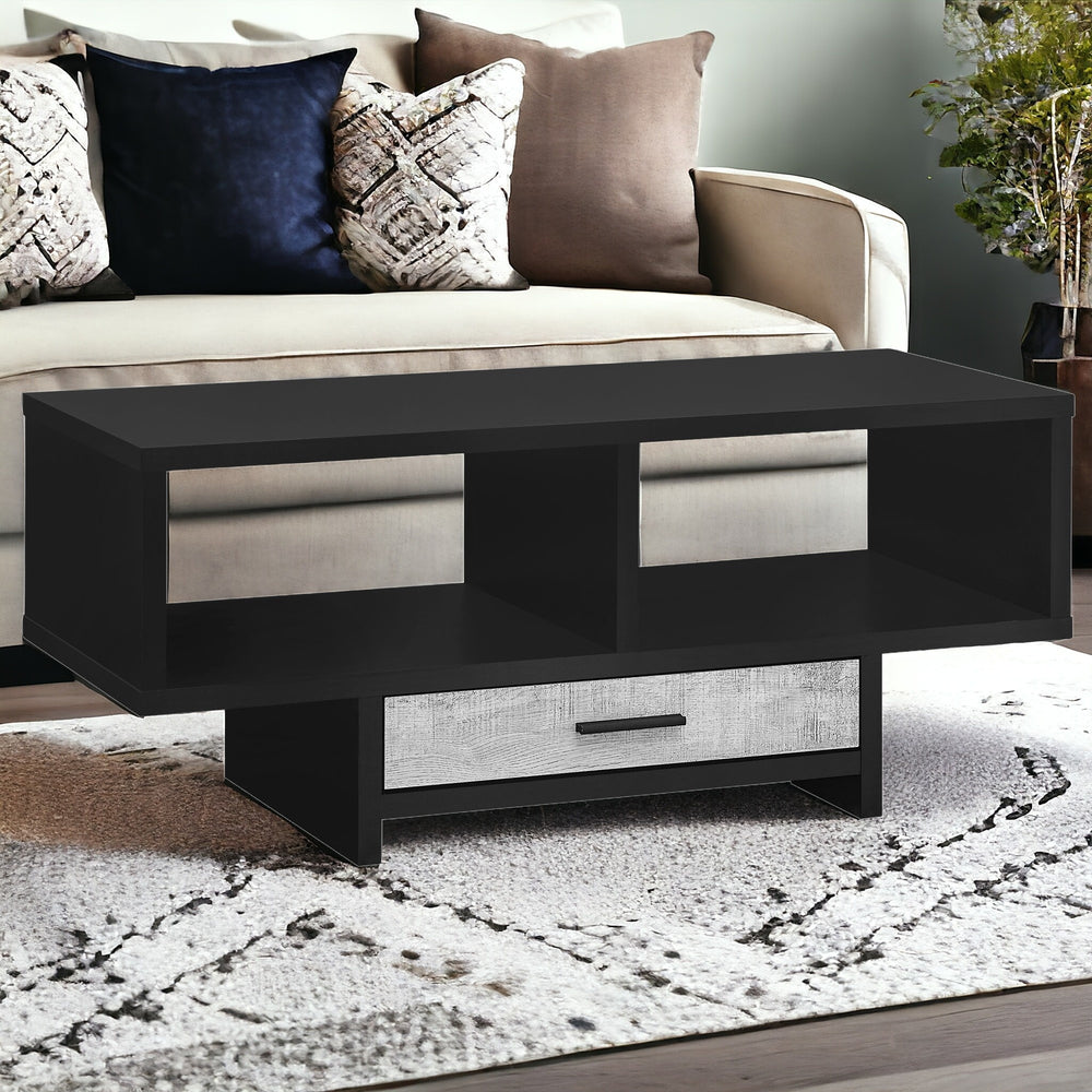 Homeroots 42" Black And Gray Coffee Table With Drawer And Two Shelves Black,Grey  332961