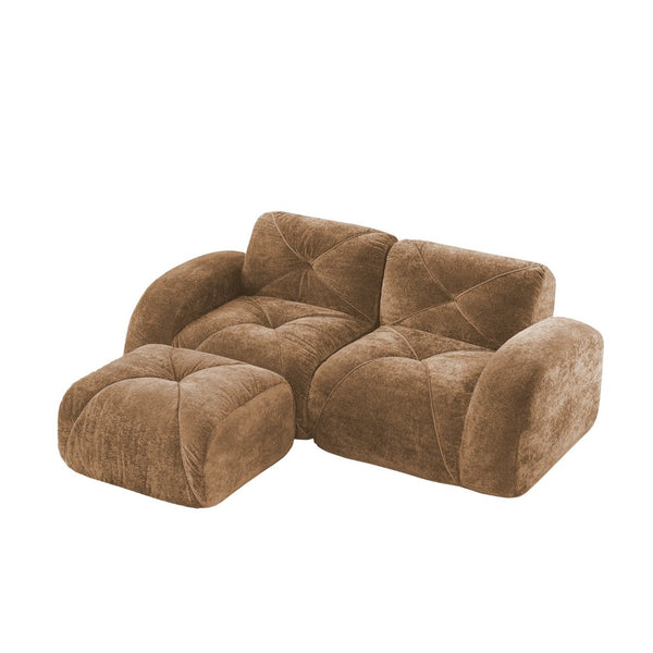 English Elm L-shaped Velvet Sectional Sofa Tufted Modular Design with High Density Foam Boneless Build Camel W714S01591
