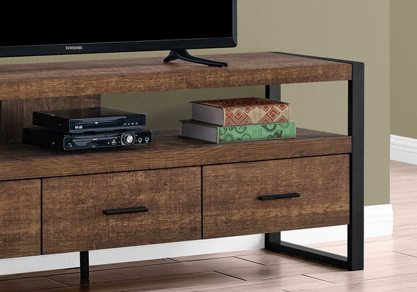 Homeroots 59" Brown And Black Cabinet Enclosed Storage Tv Stand Brown,Black Manufactured Wood 332966