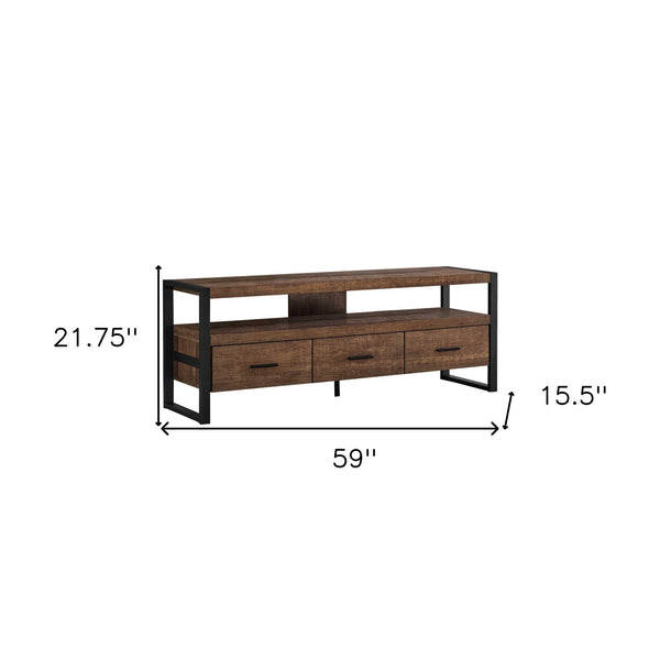 Homeroots 59" Brown And Black Cabinet Enclosed Storage Tv Stand Brown,Black Manufactured Wood 332966