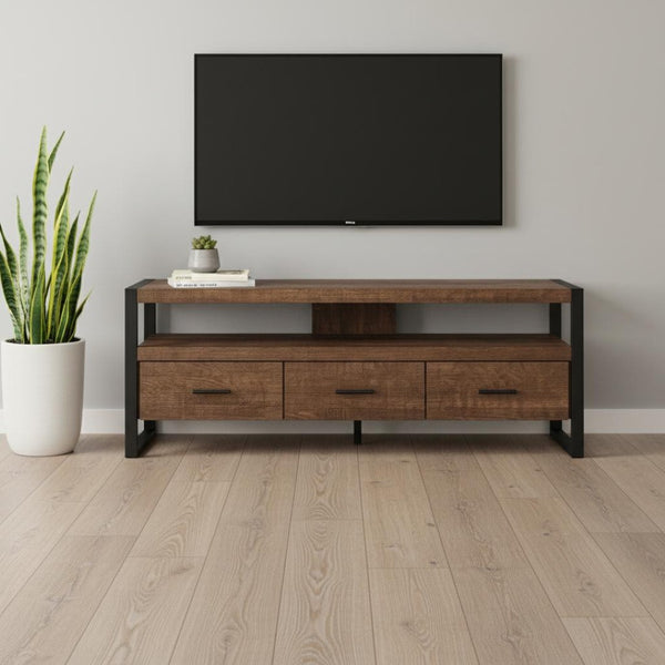 HomeRoots 59" Enclosed Storage TV Stand - Sleek Multi-Functional Design for Living Room, Office & More Brown,Black 332966