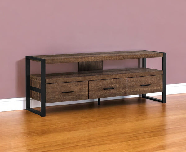 Homeroots 59" Brown And Black Cabinet Enclosed Storage Tv Stand Brown,Black Manufactured Wood 332966