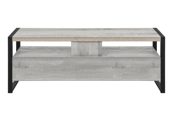 HomeRoots 59" Enclosed Storage TV Stand - Sleek Multi-Functional Design for Living Room, Office & More Grey,Black 332967