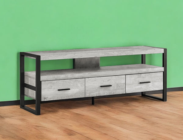 Homeroots 59" Black And Gray Cabinet Enclosed Storage Tv Stand Grey,Black Manufactured Wood 332967