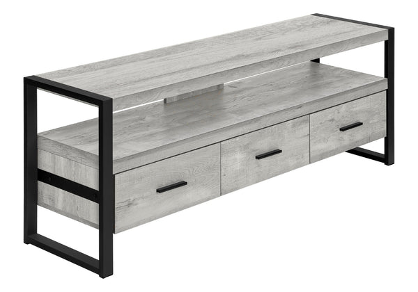 HomeRoots 59" Enclosed Storage TV Stand - Sleek Multi-Functional Design for Living Room, Office & More Grey,Black 332967
