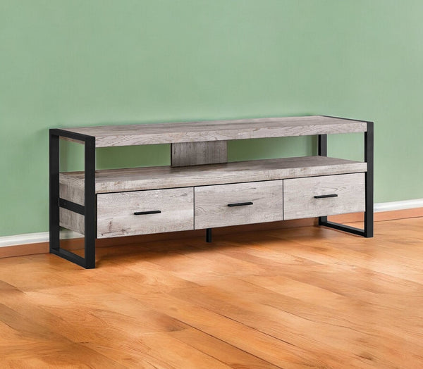 Homeroots 59" Brown And Black Cabinet Enclosed Storage Tv Stand Taupe,Black Manufactured Wood 332968