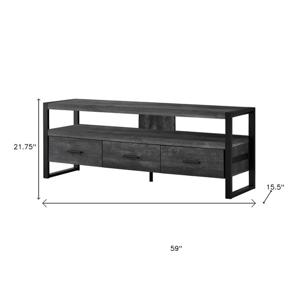 HomeRoots 59" Enclosed Storage TV Stand - Sleek Multi-Functional Design for Living Room, Office & More Black 332969