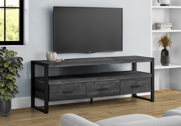 HomeRoots 59" Enclosed Storage TV Stand - Sleek Multi-Functional Design for Living Room, Office & More Black 332969