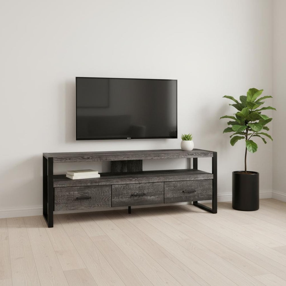HomeRoots 59" Enclosed Storage TV Stand - Sleek Multi-Functional Design for Living Room, Office & More Black 332969