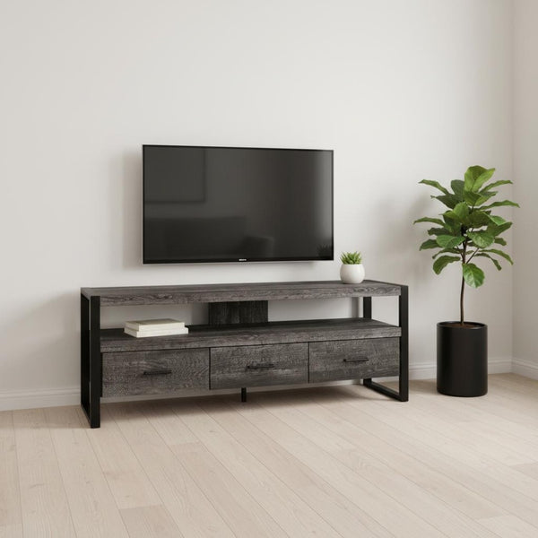 HomeRoots 59" Enclosed Storage TV Stand - Sleek Multi-Functional Design for Living Room, Office & More Black 332969