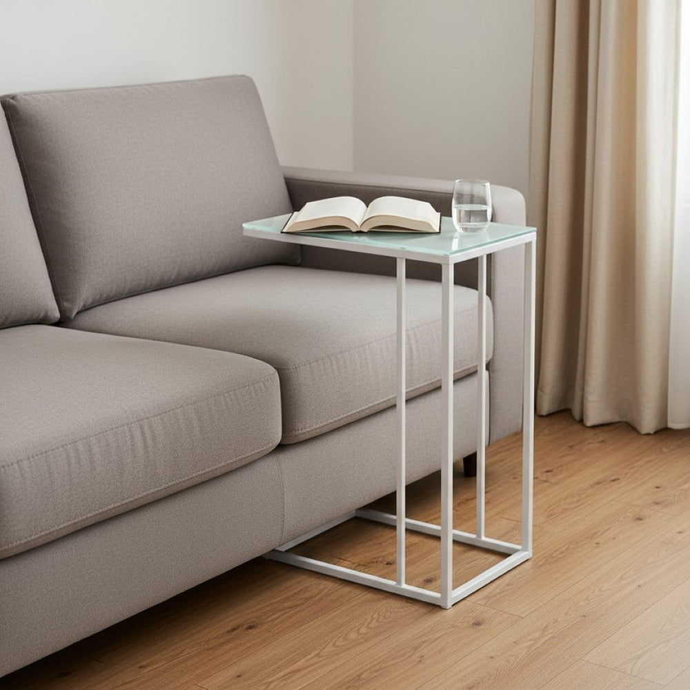HomeRoots 18.25" Modern Metal and Frosted Glass Accent Table for Stylish Living Room and Compact Spaces White 332991
