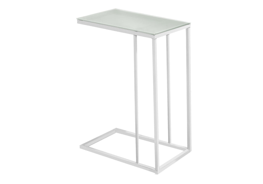 HomeRoots 18.25" Modern Metal and Frosted Glass Accent Table for Stylish Living Room and Compact Spaces White 332991