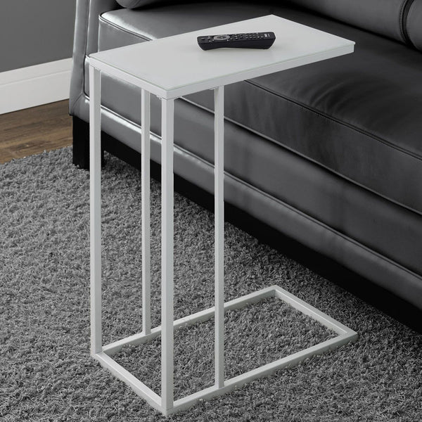 Homeroots 18.25" X 10.25" X 24" White Metal Tempered Glass Accent Table White  332991